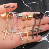 Vankula Cross Dangle Ear Plugs 316L Stainless Steel Hanger Gauges Metal Earrings