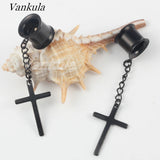 Vankula Cross Dangle Ear Plugs 316L Stainless Steel Hanger Gauges Metal Earrings