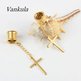 Vankula Cross Dangle Ear Plugs 316L Stainless Steel Hanger Gauges Metal Earrings