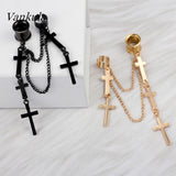 Vankula 2PCS Dangle Earrings Ear Plugs Stainless Steel Gauges Metal Chain Cross