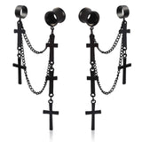 Vankula 2PCS Dangle Earrings Ear Plugs Stainless Steel Gauges Metal Chain Cross