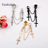 Vankula 2PCS Dangle Earrings Ear Plugs Stainless Steel Gauges Metal Chain Cross