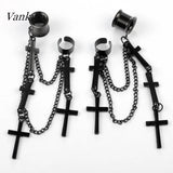 Vankula 2PCS Dangle Earrings Ear Plugs Stainless Steel Gauges Metal Chain Cross