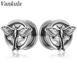 2PCS Moth Ear Plugs Tunnels Stainless Steel Body Piercing Jewelry