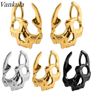 2PCS Skull Stainless Steel Ear Weights 6g Gauges Tunnels Piercing Expander