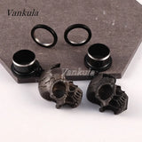 Vankula 2PCS Stainless Steel Ear Plugs Tunnels skull Dangle Earrings