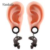 Vankula 2PCS Stainless Steel Ear Plugs Tunnels skull Dangle Earrings