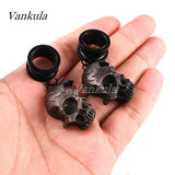Vankula 2PCS Stainless Steel Ear Plugs Tunnels skull Dangle Earrings