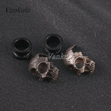 Vankula 2PCS Stainless Steel Ear Plugs Tunnels skull Dangle Earrings
