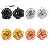 Vankula Stainless Steel Ear Gauges Tunnels Flower Expander Piercing Earring
