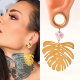 2PCS Stainless Steel Palm Leaf Ear Piercing Tunnels Plugs Hangers