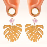 2PCS Stainless Steel Palm Leaf Ear Piercing Tunnels Plugs Hangers
