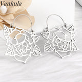 2PCS Stainless Steel Flower Drop Earrings Ear Plugs Tunnels