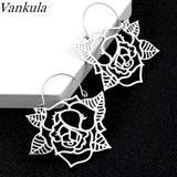 2PCS Stainless Steel Flower Drop Earrings Ear Plugs Tunnels