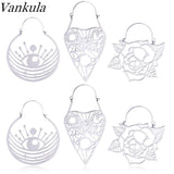 2PCS Stainless Steel Flower Drop Earrings Ear Plugs Tunnels