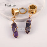 2PCS Golden Ear Plugs Tunnels Dangle Earrings Gauges Expander