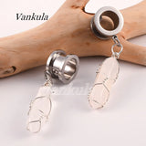 2PCS Golden Ear Plugs Tunnels Dangle Earrings Gauges Expander