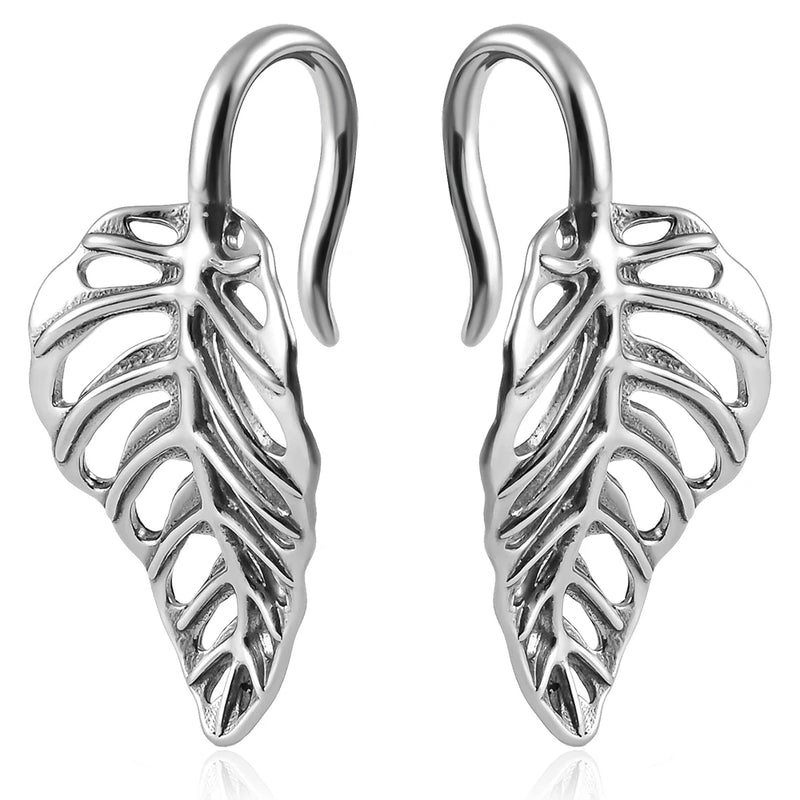 Vankula 2pc Leaves Ear Weights Hangers Stainless Steel