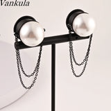 Stainless Steel Ear Gauges Chain Pearl Flared Plugs Tunnel Piercing Body Jewelry