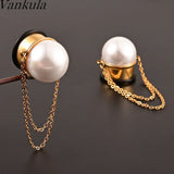 Stainless Steel Ear Gauges Chain Pearl Flared Plugs Tunnel Piercing Body Jewelry