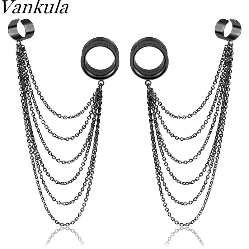 Vankula 2pc Stainless Steel Chain Earrings Body Piercing Jewelry