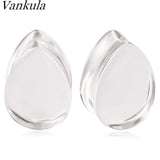 2pcs 6-25mm Water Drop Glass Ear Tunnel Guages Earring Piercing Body Jewelry