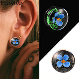 Glow in the Dark Flower Glass Ear Plug Gauges Earring