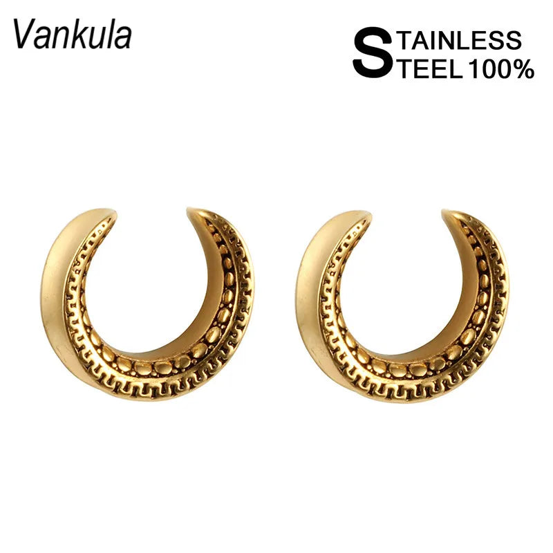 Vankula 2pcs Ear Plugs & Tunnels Stainless Steel Gauges