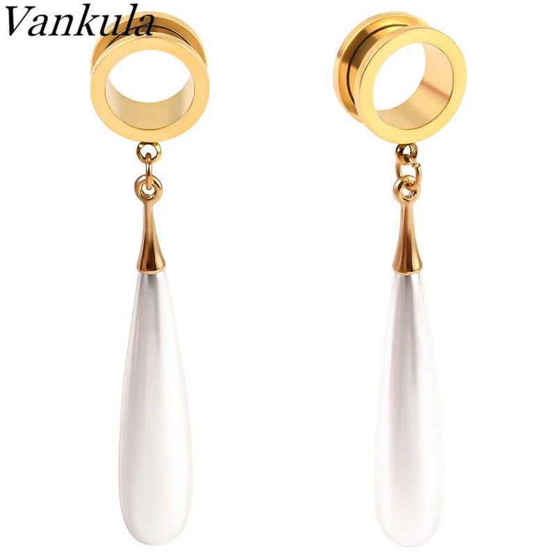 2pcs Pearl Pendant Ear Plugs Flesh Tunnels Gauges Ear Expander