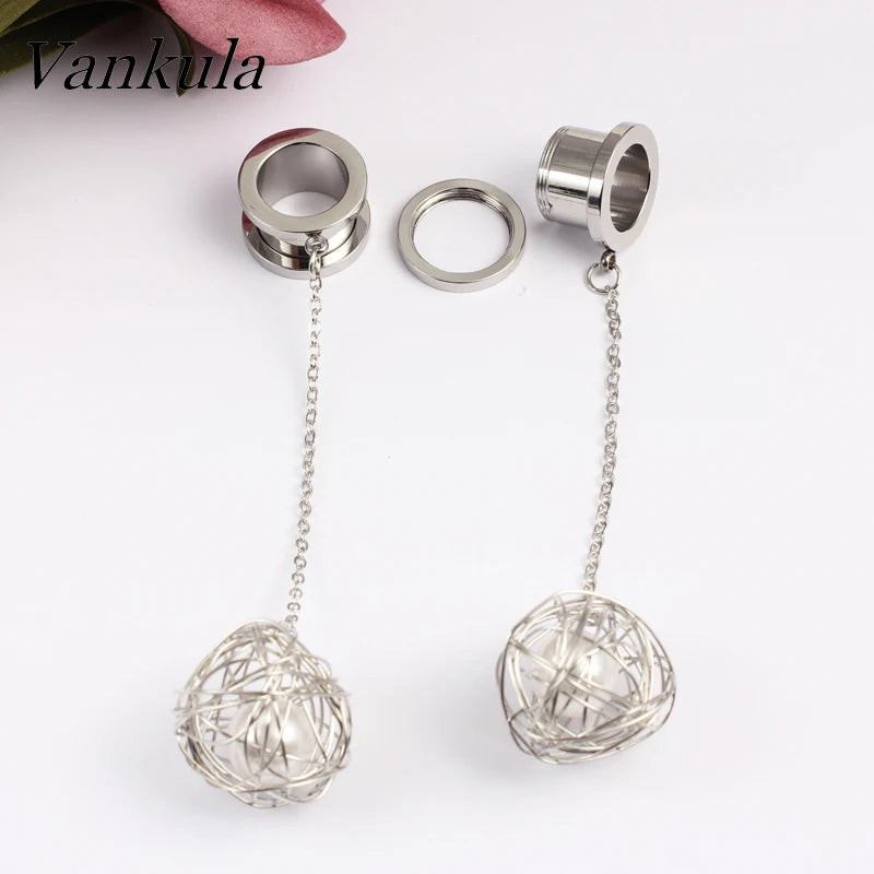 Vankula Stainless Steel Dangle Earrings Tunnels Ear Plugs Gauges