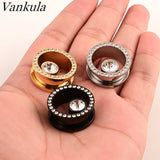 2pcs SS Crystal Zircon Ear Tunnels Plug Flesh Gauge Piercing Jewelry