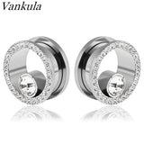 2pcs SS Crystal Zircon Ear Tunnels Plug Flesh Gauge Piercing Jewelry