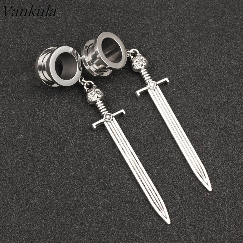 Vankula Stainless Steel Dangle Earrings Ear Plugs Tunnels