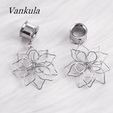 Vankula Hollow Flower Dangle Earrings Plugs Stainless Steel Gauges