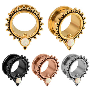 Vankula Opal Ear Piercing Stainless Steel Ear Plugs Screw Ear Tunnels Pair