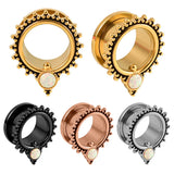 Vankula Opal Ear Piercing Stainless Steel Ear Plugs Screw Ear Tunnels Pair