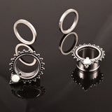 Vankula Opal Ear Piercing Stainless Steel Ear Plugs Screw Ear Tunnels Pair