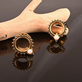 Vankula Opal Ear Piercing Stainless Steel Ear Plugs Screw Ear Tunnels Pair