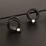 Vankula Opal Ear Piercing Stainless Steel Ear Plugs Screw Ear Tunnels Pair