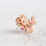 Beetle Flower Enamel Stud Earrings Natural Mother of Pearl Shell Jewelry