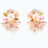 Beetle Flower Enamel Stud Earrings Natural Mother of Pearl Shell Jewelry