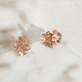 Beetle Flower Enamel Stud Earrings Natural Mother of Pearl Shell Jewelry