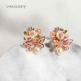 Beetle Flower Enamel Stud Earrings Natural Mother of Pearl Shell Jewelry