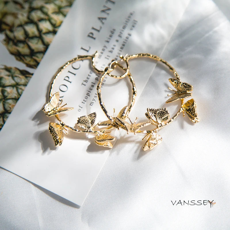Vintage 3D Butterfly Hoop Earrings for Women