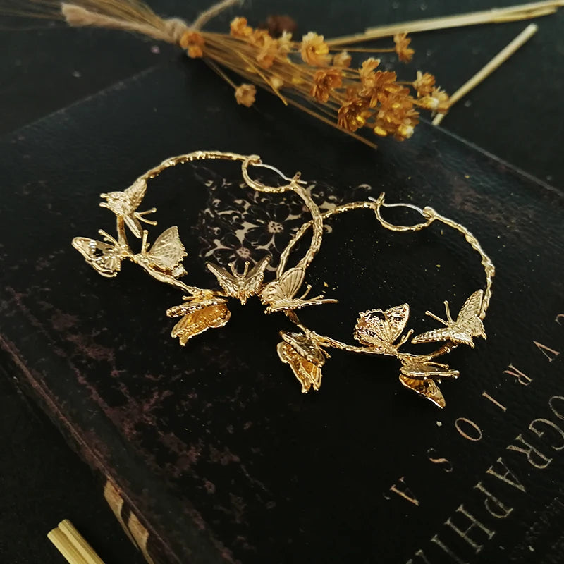 Vintage 3D Butterfly Hoop Earrings for Women