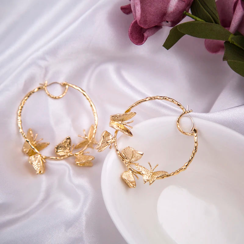Vintage 3D Butterfly Hoop Earrings for Women