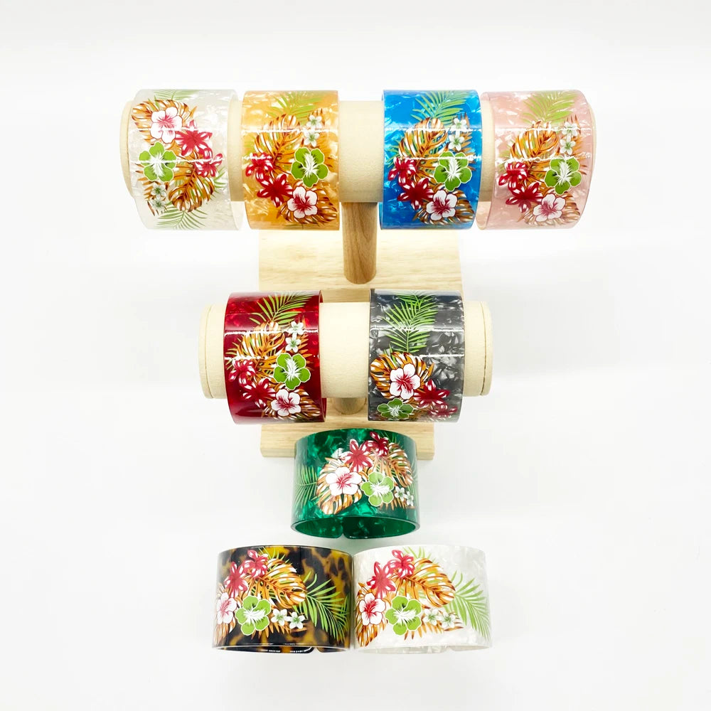 Colors Bangles Bracelets Flowers Acrylic Plastic Girls Women
