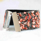 Natural Stone and Rhinestone Velvet Bracelet with Magnetic Clasp