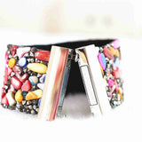 Natural Stone and Rhinestone Velvet Bracelet with Magnetic Clasp