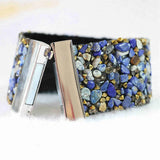 Natural Stone and Rhinestone Velvet Bracelet with Magnetic Clasp